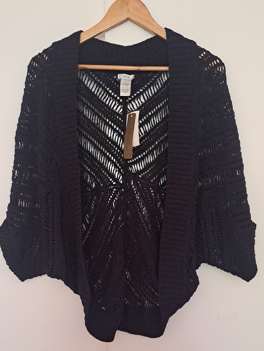 Cache Black Open-Weave Draped Cardigan